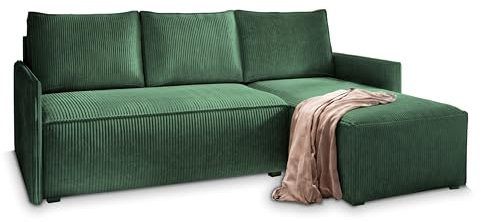 Masseno Ecksofa PERUSI mit Schlaffunktion L-Form, Sofa mit Bettkasten, Wohnzimmersofa, Couch, Soffa, Bettsofa, Couchgarnitur- Grün, POSO 14
