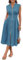 Women's Casual Midi Dress Cap Sleeve V Neck Beach Dress Zipper Front Gray Blue L