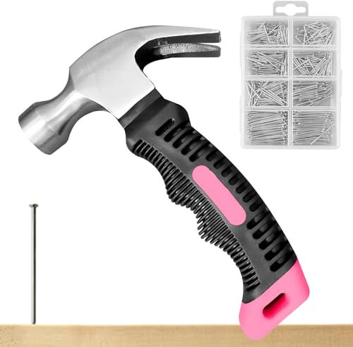 PRITOK Martello da carpentiere 560, piccolo set di chiodi, mini martello con chiodi hardware, piccolo martello da carpentiere con manico antiscivolo per fai da te, lavori di legno, campeggio