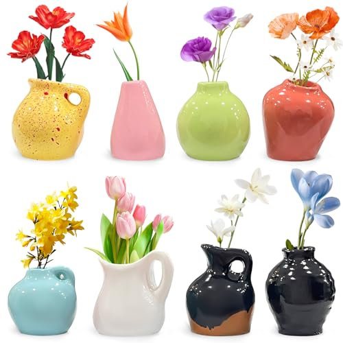 8 PCS 3D Ceramic Mini Vase Magnets for Fridge - Cute Tiny Refrigerator Magnets, Mini Vase Fridge Magnets with Durable Design for Home, Locker, Gifts, Kitchen, Office