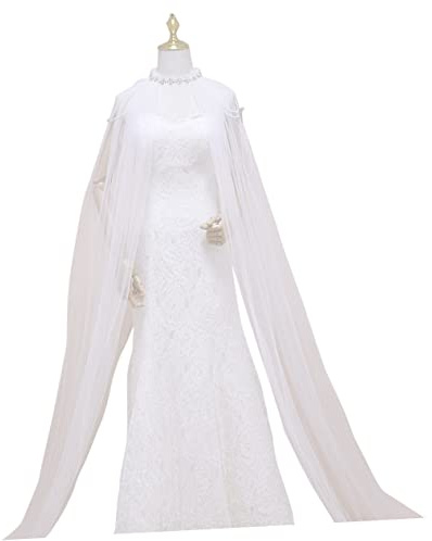VALICLUD Hochzeitsumhang für Bräute Eleganter Mesh Cape mit Fransen für Hochzeitsfeiern Festliche Anlässe Weiß für Damen Perfektes Accessoire für Brautkleid