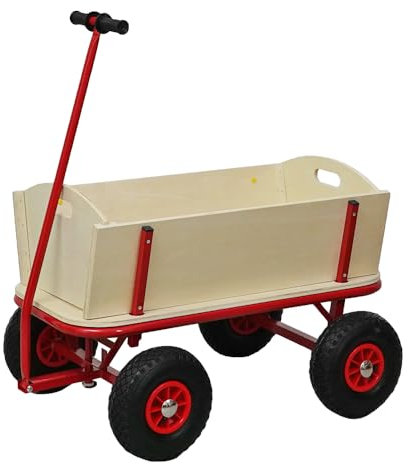PROREGAL Profi Bollerwagen Bolly HxBxT 97x90x60cm, Traglast 150kg, Luftbereifung, Rot, Handwagen Holzbollerwagen Transportwagen