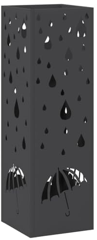 vidaXL Umbrella Stand Black 15.5 x 15.5 x 49 cm Metal, Living Room, Modern Square Umbrella Stand, Durable Storage Companion for Indoor Furniture, Compact Holder for Home Organization