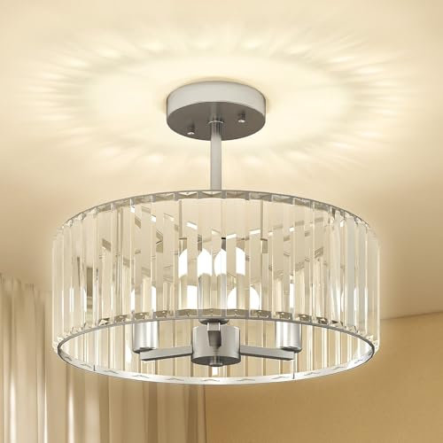 HOMCOM Crystal Ceiling Light Fixture, Semi Flush Mount Modern Crystal Chandelier Ceiling Light for Living Room, Bedroom, Hallway, Dining Room, E14 Base 3-Lights, Silver Tone