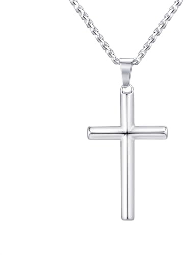 VNOX Kreuz Kette Herren Edelstahl Silber - Anhänger Kreuz Halskette für Herren, Cross Necklace Chain Men Boys Kids, Rostfreie Halskette für Männer Taufe Christliche Geschenke für Jungen Schmuck