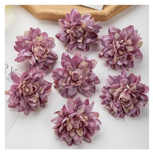 Dahlias Artificiels Luxueux en Soie for Bouquets De Mariage Et Décoration Intérieure. Lot de 15 Têtes De Fleurs Artificielles Réalistes, Fabrication Haut De Gamme(Purple)