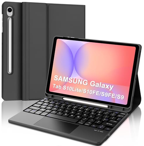 Keyboard Case for Samsung Galaxy Tab S10 Lite S10 FE 2025/S9 FE 2023 10.9 Inch, UK Layout Wireless Bluetooth Keyboard with Stand Cover and Trackpad for Samsung Galaxy Tab S9 11 Inch 2023, Black