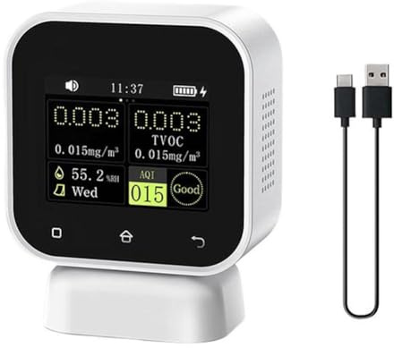 URPIZY SFD-02 4 en 1 Monitor de calidad del aire interior para TVOC, temperatura y humedad con datos en tiempo real y retroiluminación ajustable