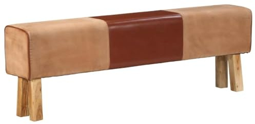DELUKE Sitzbank PFERO Turnbock-Design 160cm Hellbraun Echtleder Massivholz Akazie | Polsterbank Bettbank Schlafzimmerbank