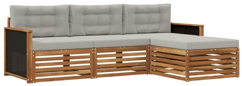 vidaXL Outdoor-Sofagarnitur 4 pcs Natürlich und Hellgrau Polyester, Garten Sofa, modernes Lounge Set, entspanntes Terrassenmöbel für chillige Stunden, bequem und stylisch