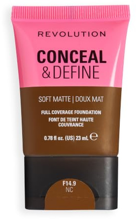Revolution Conceal & Define Soft Matte Tube Foundation, F14.9NC | Volle Deckkraft, Mattes Finish, Vegan & Tierversuchsfrei, Kühle Hauttöne, 23ml