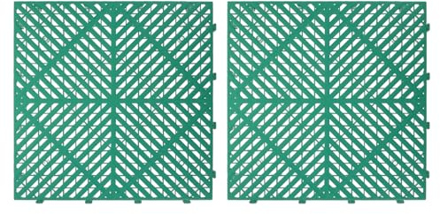 BESPORTBLE Caillebotis en Plastique Modulaires pour Sol de Garage, Tapis de Drainage Emboîtable Vert, Solide et Facile à Entretenir, pour Sol Humide et Atelier, Lot de 2 Pièces