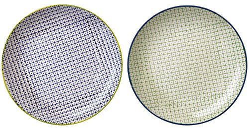 Bloomingville Teller Carla Lapis Retro Dessertteller Frühstücksteller Vintage Kuchenteller rund ø 20 cm, lapis blau grün, Keramik, 2er Set