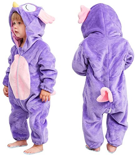 COOKY.D Newborn Infant Hooded Flannel Romper Autumn Winter Outfit Toddler Jumpsuit Long Sleeve Playsuits for Baby Girls Boys, 12-18 Months, Owl