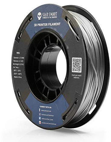 SainSmart Small Spool 1.75 mm TPU Flexible 3D Filament 250 g, Dimensional Accuracy +/- 0.05 mm, Shore 95A, Silvery