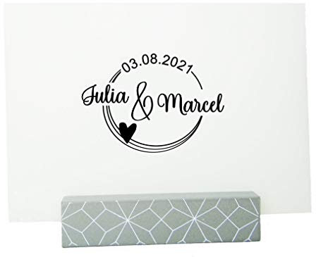personalisierter Hochzeitsstempel mit Wunschnamen und Wunschdatum, auch für Valentinstagsgeschenke personalisiert für Gastgeschenke, Einladungskarten, Menükarten