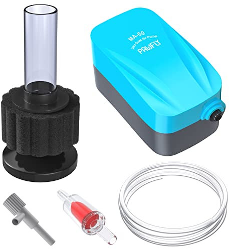 Pawfly Aquarium Air Pump 2.5 L/min Quiet Oxygen Aerator Pump with Air Stone sponge filter Airline Tubing and Check Valve Accessories for 10-40 L Buckets and Fish Tanks