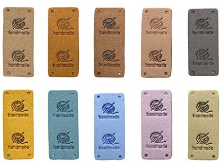 50 Stücke PU Leder handgefertigt Tag-Label Kleidung handgemachtes Etikett mit Löcher Geprägtes Etikett Verschönerung Stricken DIY zum Schmuckherstellung, Jeans Taschen Schuhe Mütze (G)