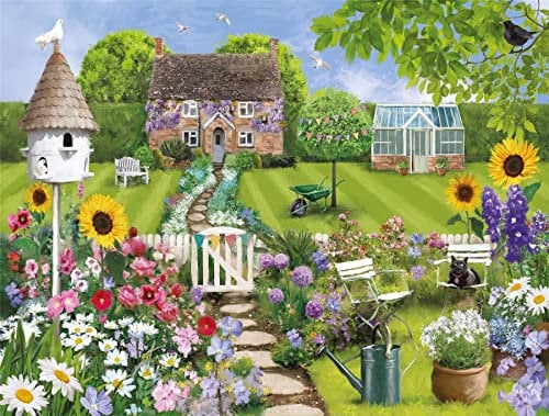 1000 Piece Jigsaw Puzzles For Adults - Cottage Garden Path - British Artist | Made in the UK | Recycled Puzzleboard | 66cm X 50cm, Jigsaw Puzzles For Adults