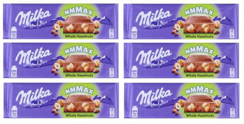6x Milka MMMAX Whole Hazelnuts Schokoladentafel Milchschokolade mit Ganze Haselnuss 270g