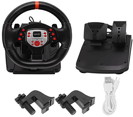 RiToEasysports Game Racing Wheels, Plug-and-Play-180-Grad-USB-PC-Lenkrad mit Pedalen für 360 PC für für Switch