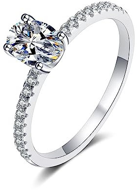 Banemi Damenring Silber 925, Valentinstag Ring Silber 1ct Moissanit Oval Modische Eheringe Größe 52 (16.6)