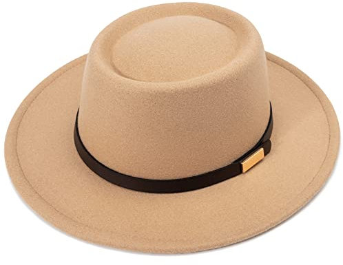 DRESHOW Fedora-Hut mit breiter Krempe für Damen Gürtelschnalle Retro-Panama-Schlapphut