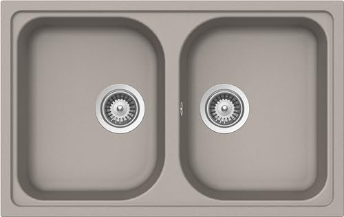 SCHOCK | Fregadero de cocina Lithos 2 senos Small, material Cristalite®, gris pardo, 790 x 500 mm