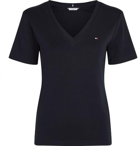 Tommy Hilfiger Camiseta de Manga Corta Mujer New Slim Cody con Cuello de Pico, Azul (Nos Desert Sky), S