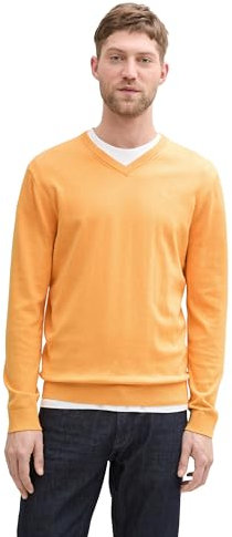 TOM TAILOR Herren Strickpullover mit V-Ausschnitt, 37378 - Peachy Orange Melange, L