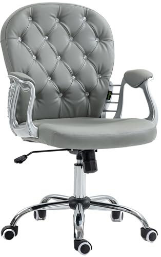 Vinsetto Office Chair, Swivel Desk Chair, PU Vanity Chair with Adjustable Height and Rolling Wheels for Home Work Study, Grey