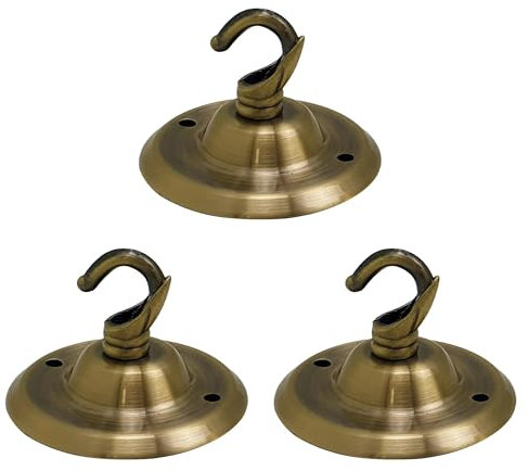LEDSone Pack of 3 Ceiling Rose Hook Plate Metal Green Brass 75mm Ceiling Light Fitting with Accessories for Chandeliers Pendant Lights Wall Lamps Hanging Lights Planters Decorations