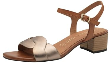 MARCO TOZZI Damen Sandalen mit Absatz aus Leder mit Schließe, Metallisch (Rose met. Comb), 38 EU