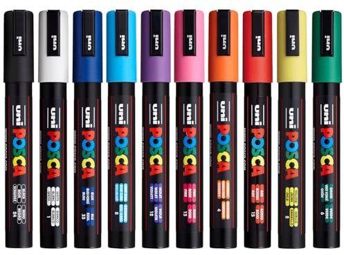 Posca PC-5M Water Based Permanent Marker Paint Pens - 2.5mm Medium Bullet Nib - Pack of 10
