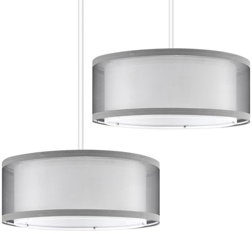Weewooday 2 Pantalla de Lámpara de Doble Capa pantalla de Tambor de Gasa pantalla de Techo pantalla para Lámpara de Pie, de Mesa, de Noche Para Salas de Estar, Cocinas, Dormitorios, Pasillos(Gris)