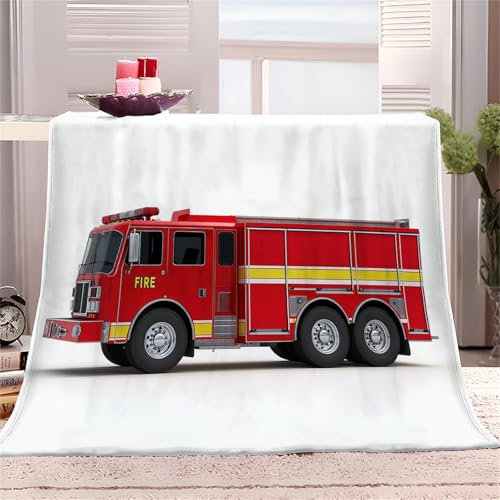 Rot Flanelldecke Feuerwehrfahrzeug Kuscheldecke 150x200 cm Flauschig und Plüsch Decken Fleecedecke als Sofadecke Couchdecke Wohndecke Weiche Wohndecken
