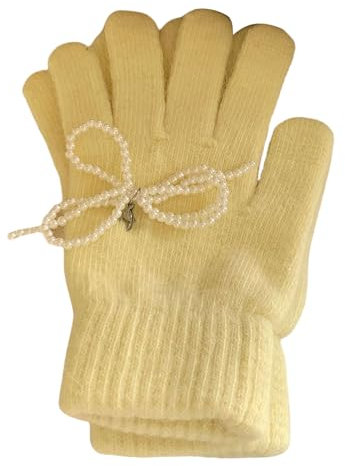 GMBYLBY 1 Paar Perlenhandschuhe mit Schmetterlingsknoten, bequem, warm, flexible Fingerhandschuhe für modisches kaltes Wetter, gelb, M