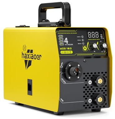 haxiaoer 160A Saldatrice MIG 4 in 1 Semi-Automatico Sinergia Gas MIG/Gasless MIG/ARC/Lift TIG Saldatrice a Filo No Gas con fili Flux Core Solid Core, Giallo
