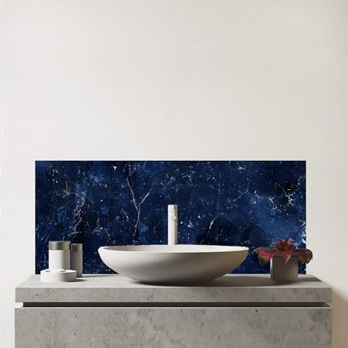 Warren Reed - Designer Premium Ocean Blue Quartz Effect Glass Bathroom Splashback 6mm Toughened Glass – Water-Resistant Wall Protector for Basins & Sinks, Polished Edges