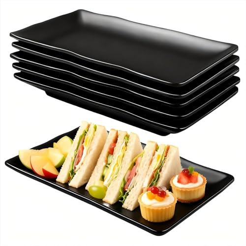 Bcuuozeeing Set di 6 piatti da portata rettangolari, 20,7 x 12,8 x 2,7 cm, piatti da portata in porcellana, riutilizzabili, per dessert, antipasti, piatti per insalate, guarnizioni alla frutta