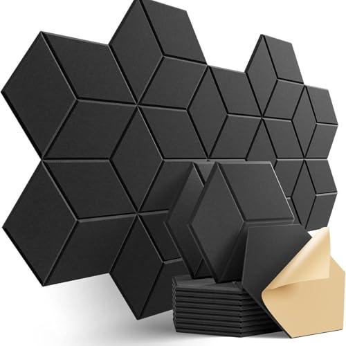 Akustikplatten Selbstklebend,12 Stück Akustik Paneele Filz für Gaming,Wohnzimmer, Tonstudio,Büro,Wand,Tür,Decke Schallabsorber,Sound Acoustic Panels,30 x 26 x 0.9cm