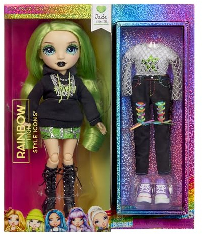 Rainbow High Style Icons Jade - Bambola Fashion di 28 cm con Capelli Lunghi Spazzolabili, Dotata di un Secondo Abito, Coordinato, e di un Secondo Paio di Scarpe, Snodata con 13 Punti di Articolazione