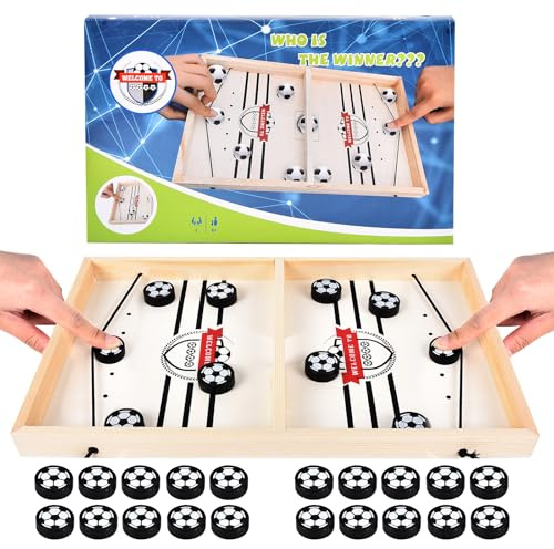 Herenear Tisch Hockey Spielzeug, Interaktive 2-in-1 Eltern-Kind Interaktion Katapult Brettspiel, Tischhockey Holz, Schnell Sling Puck Match-Spiel, Portable Schachbrett-Set, Partyspiele (Fußball)