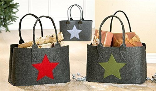 GILDE Filztasche Filz grau L 25 x B 40 x H 26 cm Stern grün