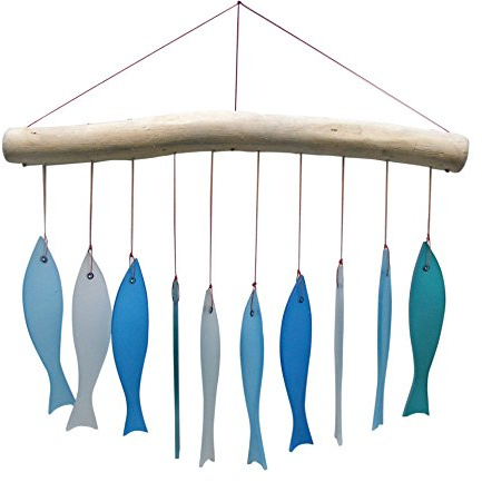 Glaswindspiel Lissabon, Fische, meeresfarben, ca. 26 cm Höhe