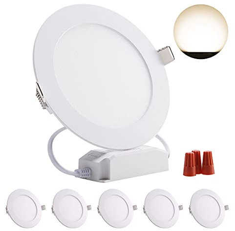 Greenclick LED Einbauleuchten Dimmbar 230V, 5 x 12W 960LM Einbaustrahler Flach 13mm Einbauspots IP44 Deckenspots mit Trafo Spotlight Set für Bad, Wohnzimmer, Küche, Neutralweiß 4000K Rund Panel