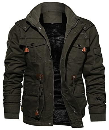 TACVASEN Uomo Winter Militare Giacca in Pile Cappotto con Cappello Staccabile, Verde, S
