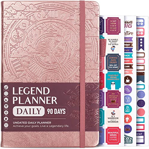 Legend Undated Daily Planner, Hourly Day Runner, 3-month A5, Rose Gold | Time blocking life planner, Full page schedule, Monthly calendars, weekly and daily planning, goal setting, 14 x 21cm
