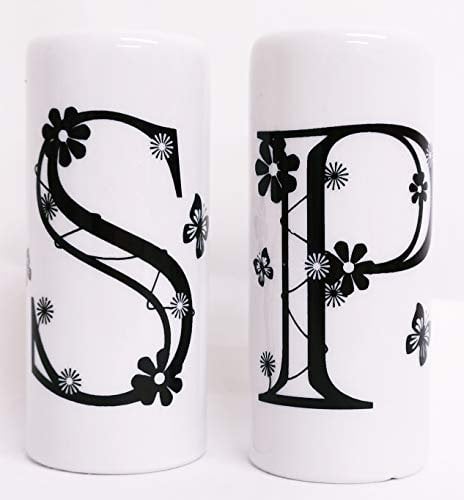S & P Flowers Butterflies Salt & Pepper Porcelain Round Cylindrical Ceramic Salt & Pepper Pots Cruet Set Hand Decorated in UK