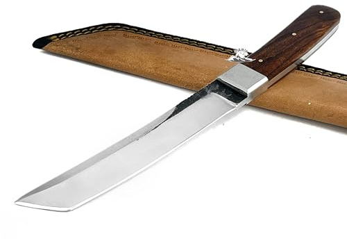 Maru Knives Coltello Artigianale da Caccia Modello Tanto Lama Fissa in Acciaio di Balestra Manico Legno Coltello Da Collezione con Fodero